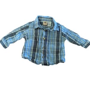 🍁2/$7🍁FADED GLORY Blue Tan White Plaid Button Down Long Sleeve Shirt